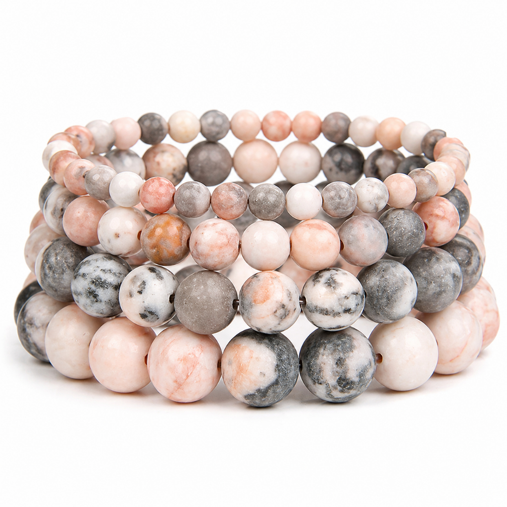 Gelang Wanita Batu Alam Asli Kalimantan Warna Merah Muda Natural Gemstone Pink Zebra