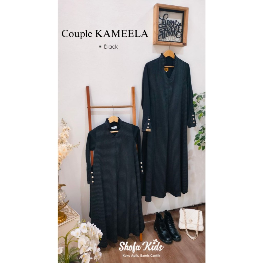 NEW SARIMBIT GAMIS IBU & ANAK KAMEELA BLACK PREMIUM | COUPLE MOM & KIDS SYARI | SET KHIMAR MUSLIMAH 