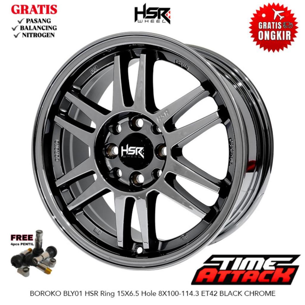 Velg Mobil Sirion R15 HSR Wheel Boroko BLY01 Black Chrome Velg HSR Ring 15