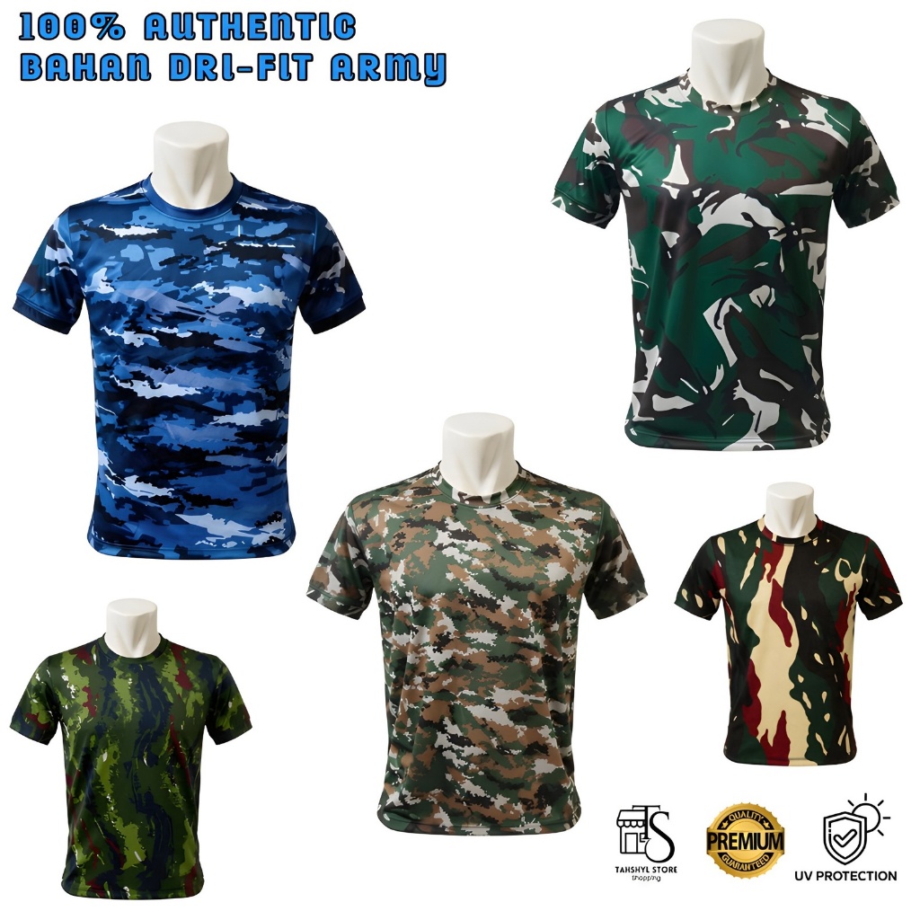 Kaos Pendek DRYFIT Polos Premium - Tshirt Army - Pakai Karet/Rib Di Lengan