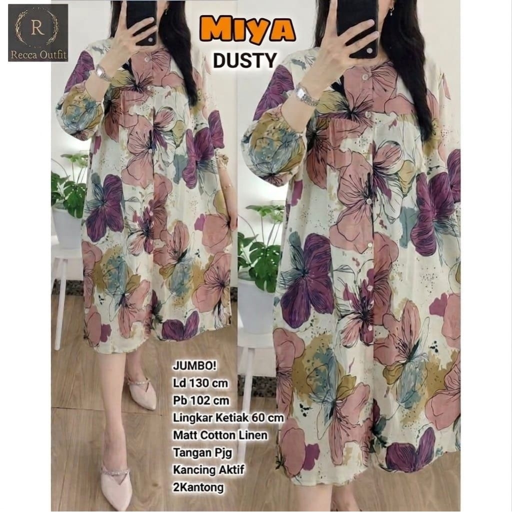 MIYA LONG TUNIK ELEGAN MOTIF BUNGA/TUNIC MIDI OVERSIZE/RAYON IMPORT PREMIUM/LD 130 CM FIT XXXL/KANCI