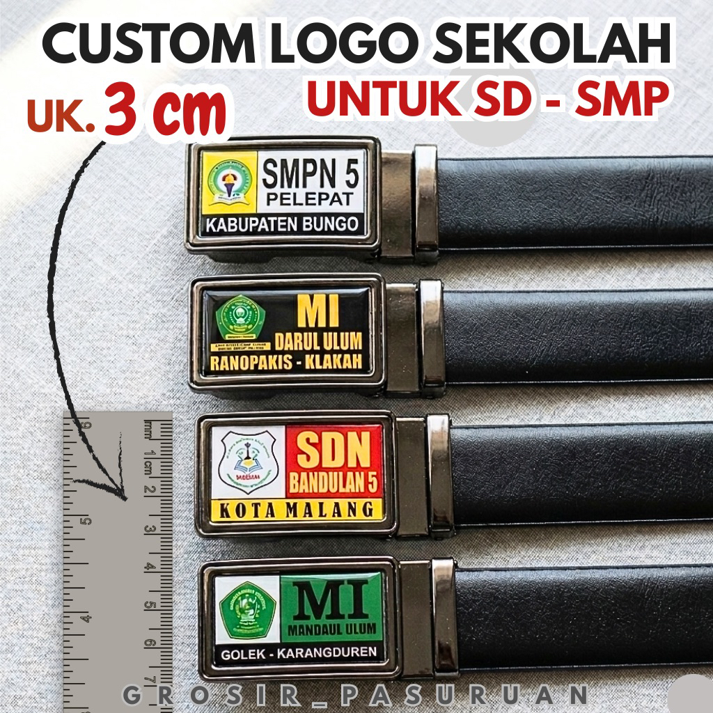 Custom Ikat Pinggang Logo Sekolah / Sabuk Custom Logo Sekolah untuk SD/SMP/MTS ukuran Kepala Gesper 
