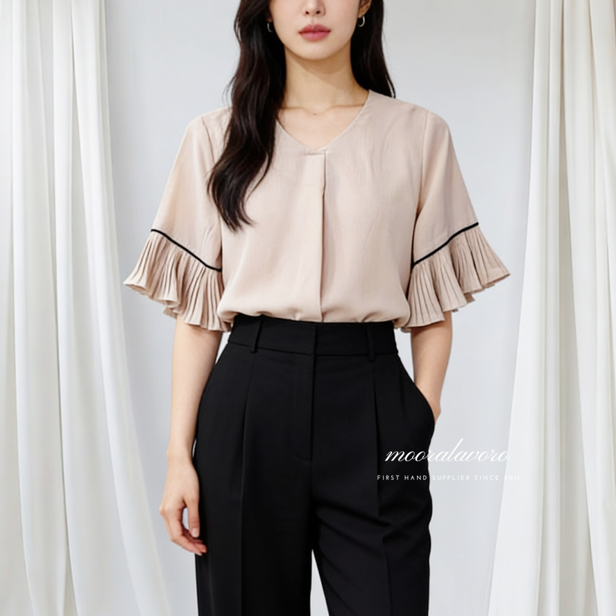 NARETA CLASSY RUFFLE PLEATS LOOSE TOP KOREAN STYLE READY BKK BANGKOK PREMIUM COLLECTIONS
