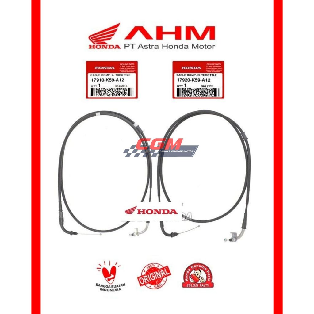 17910-K59-A12 17920-K59-A12 Kabel Gas Atas Bawah A B Vario 125 150 LED 2015 - 2017
