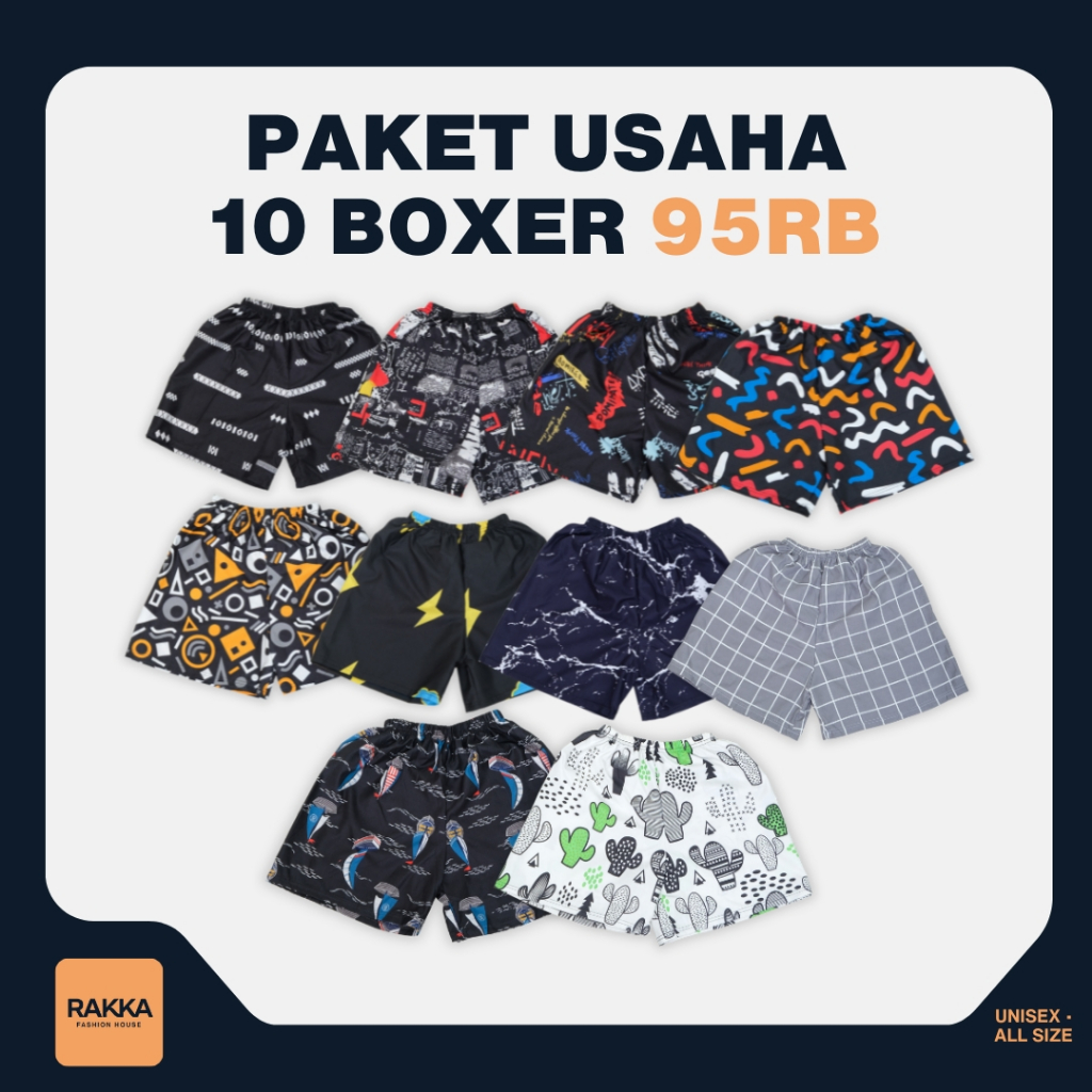 PAKET USAHA 10 PCS CELANA BOXER PRIA RAKKA CELANA TIDUR KOLOR BUNDLING MURAH