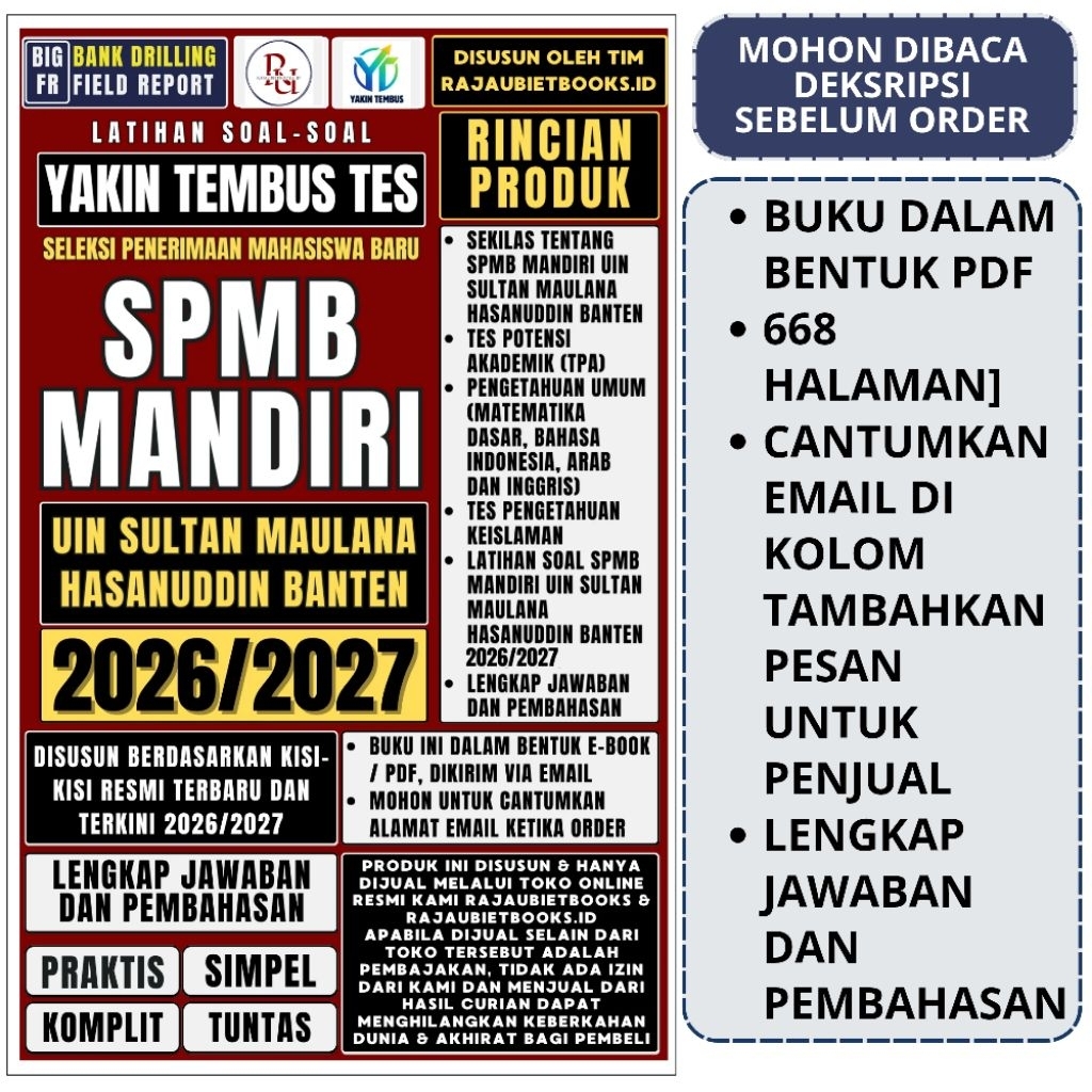 BUKU YAKIN TEMBUS TES SPMB MANDIRI UIN SULTAN MAULANA HASANUDDIN BANTEN 2026 - SELEKSI MANDIRI UIN B