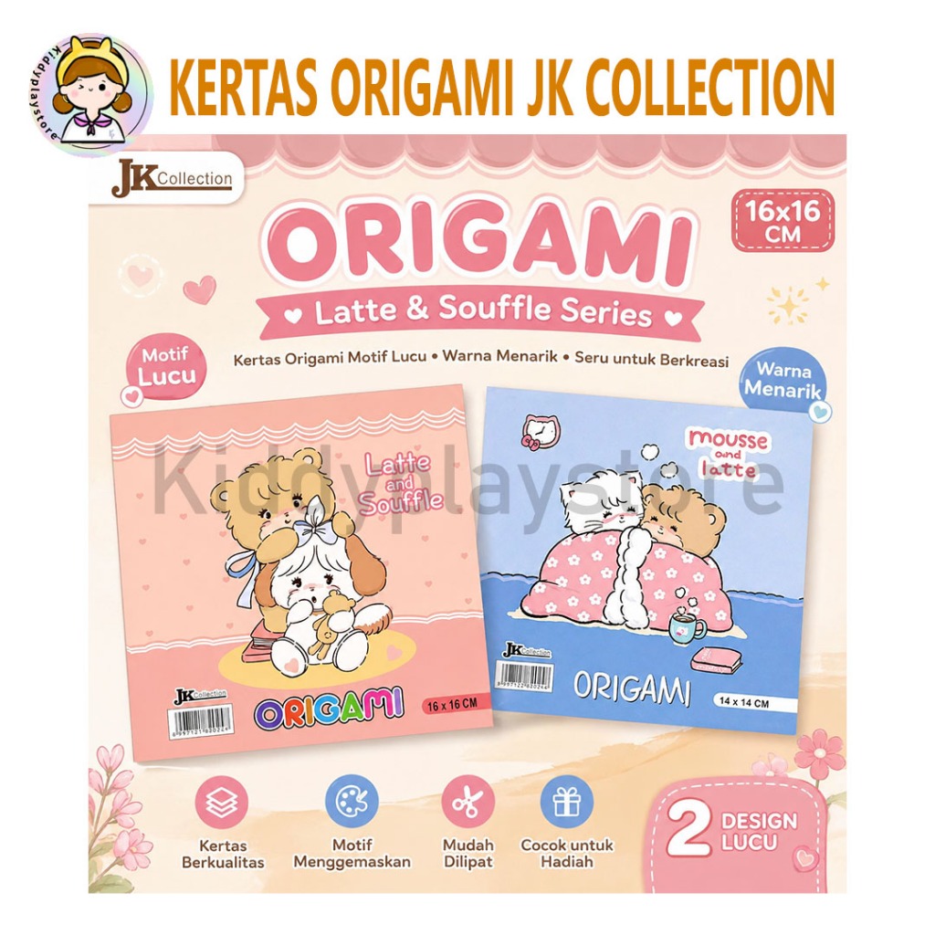 Kertas Origami JK Collection Motif Lucu Double Side 14x14 & 16x16 Isi 20 Lembar Original