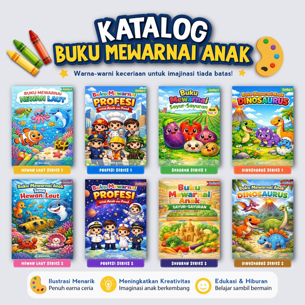 Buku Mewarnai Anak A5 10 Halaman Edukasi Kreatif HVS Tebal