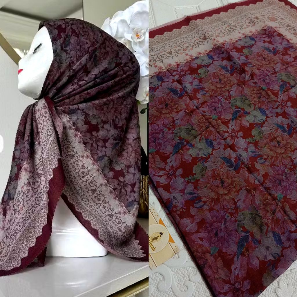 Hijab Segiempat Voal Sublim Premium merah marun Malay hijab Segiempat hijab Voal hijab square