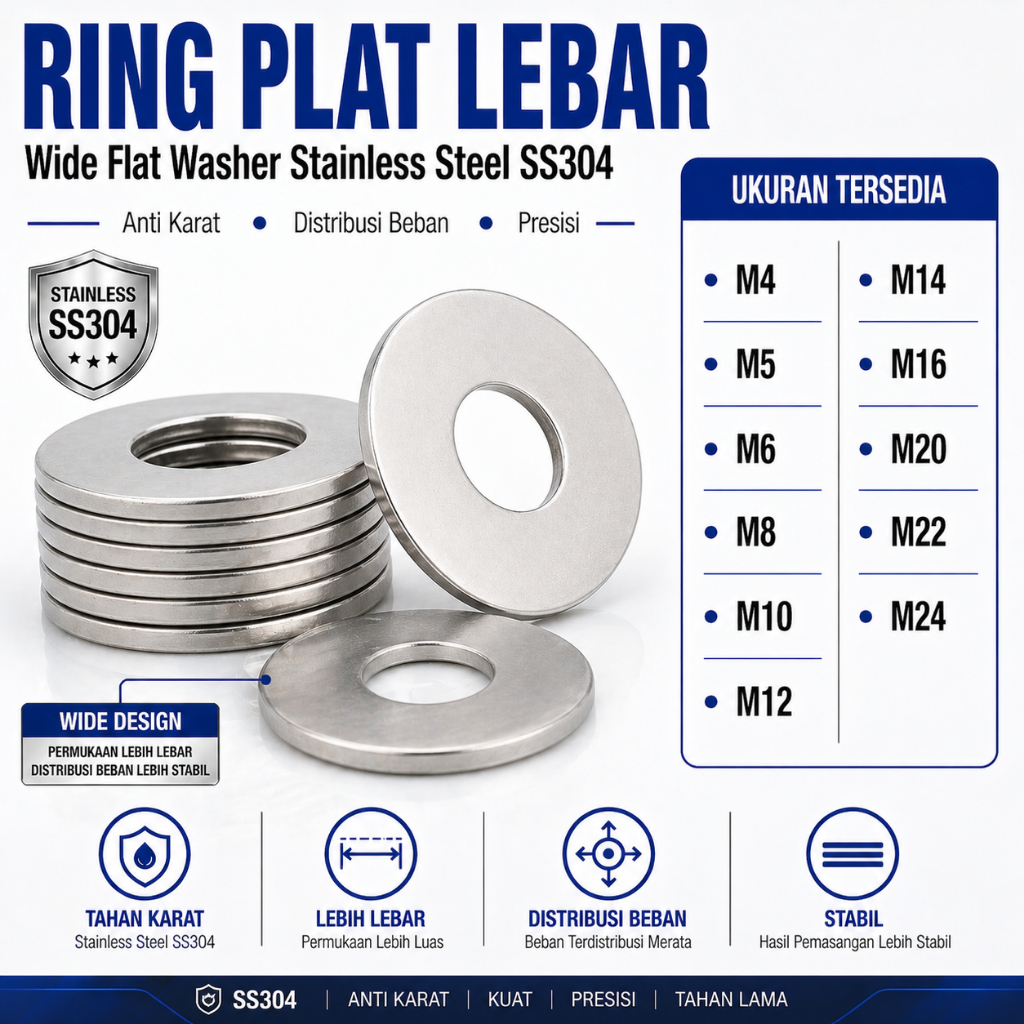 Ring Plat Lebar M6 / Wide Flat Washer M6 / WP Lebar M6 / Ring Plat Lebar Stainless M6 SS304