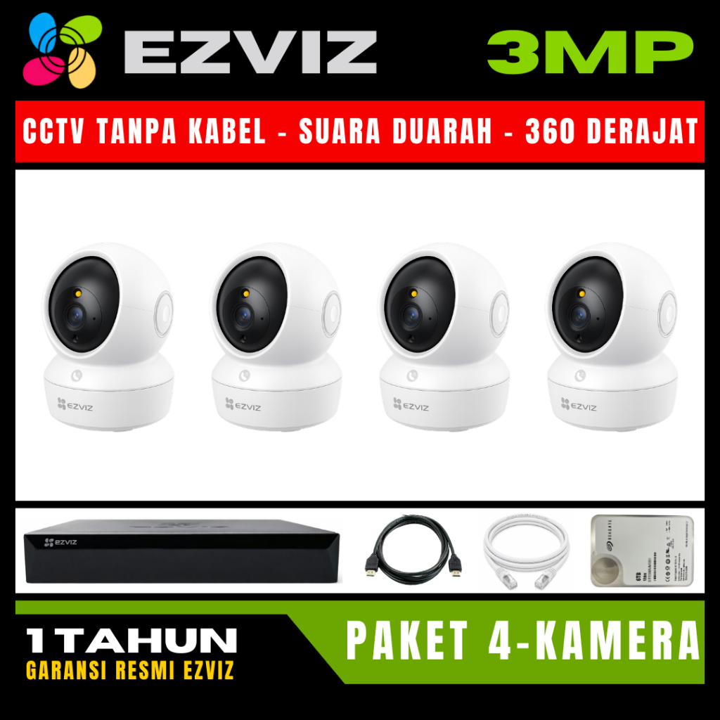 Paket CCTV EZVIZ 3MP 4 channel 4 kamera CCTV WIFI Camera Wireless Kamera Wifi