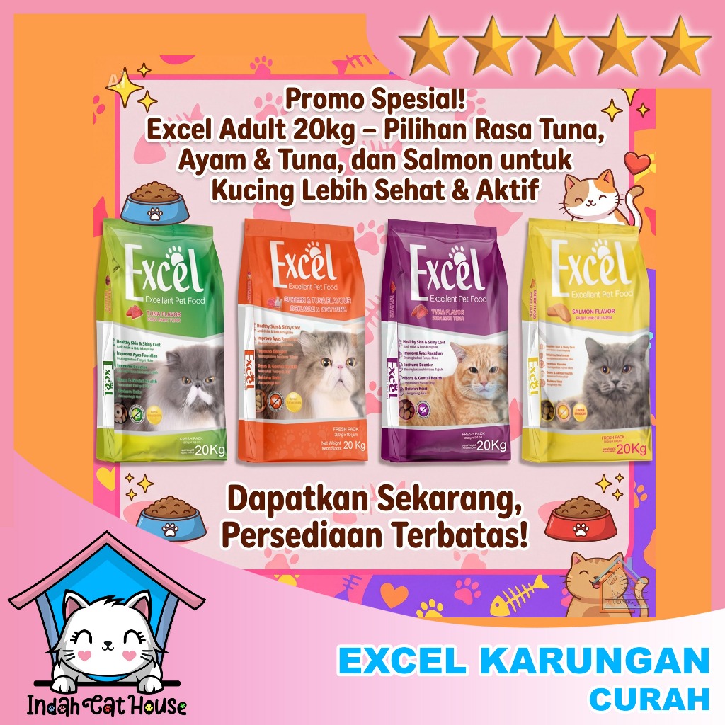 EXCEL KARUNGAN 20KG CURAH Makanan Kucing / Makanan Kucing Excel 20 kg / Dry Cat Food INDAH CAT HOUSE
