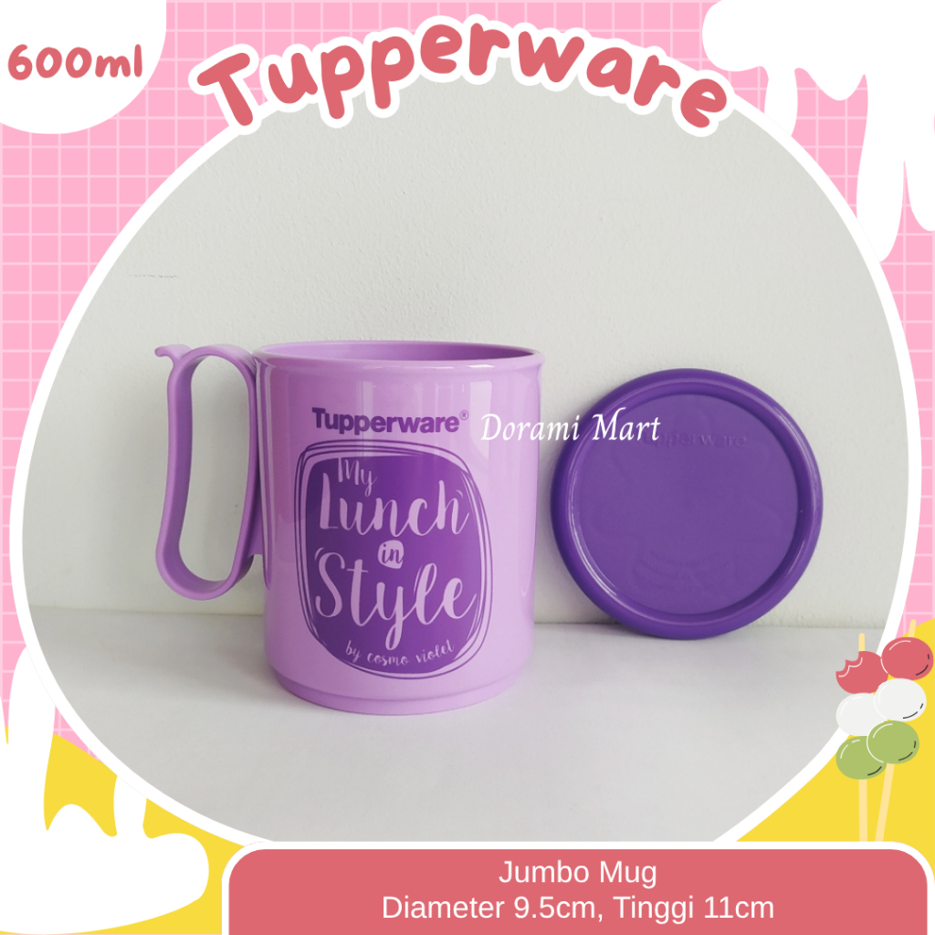 TUPPERWARE Jumbo Mug Gelas Cangkir Tempat Air Minum Dengan Tutup Tatakan