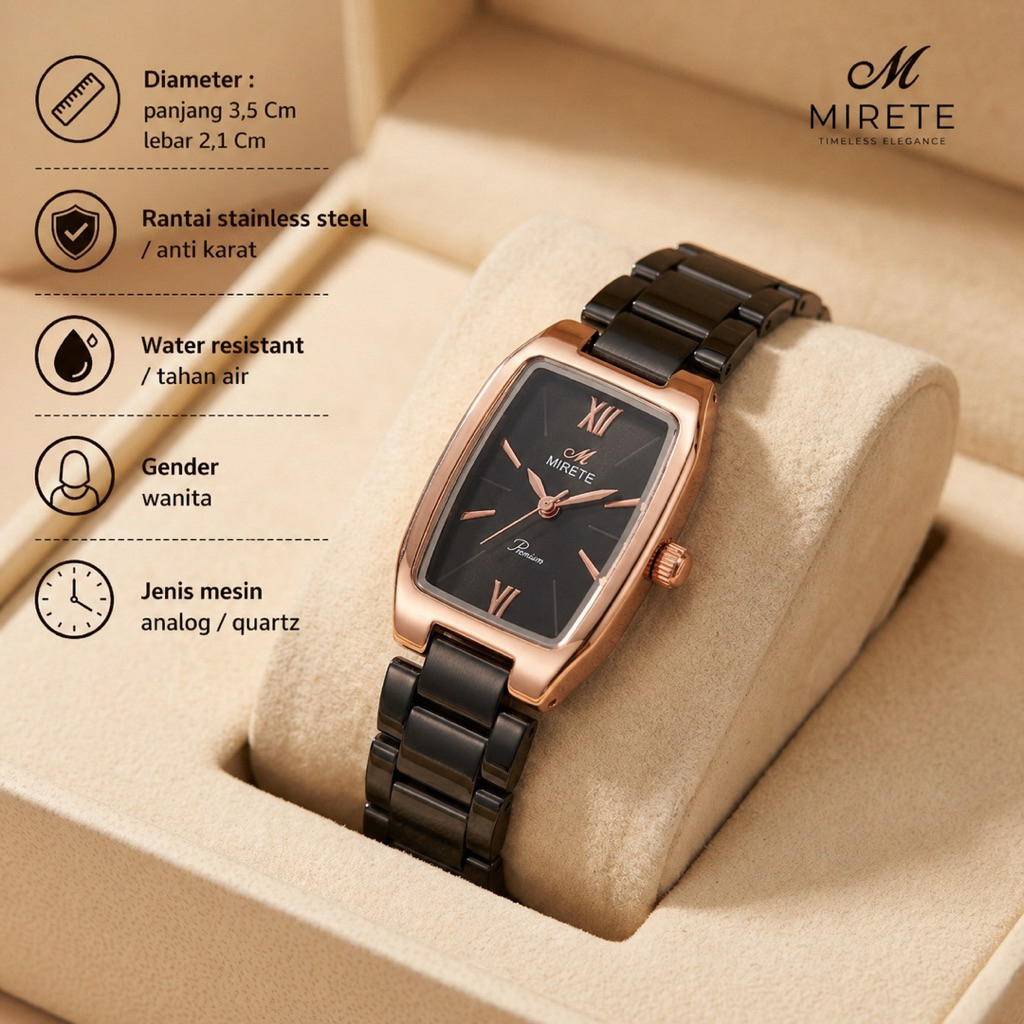 Jam Tangan Wanita Mirete M304 Quartz Elegan Mewah Fashion Tahan Air Waterproof