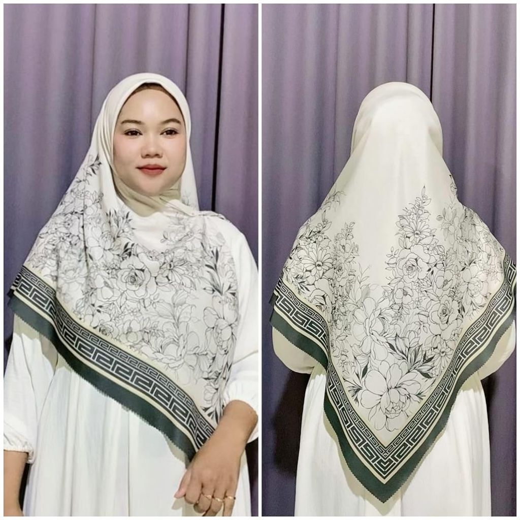 KERUDUNG SYAR'I JUMBO HIJAB BUNGA PUTIH HITAM