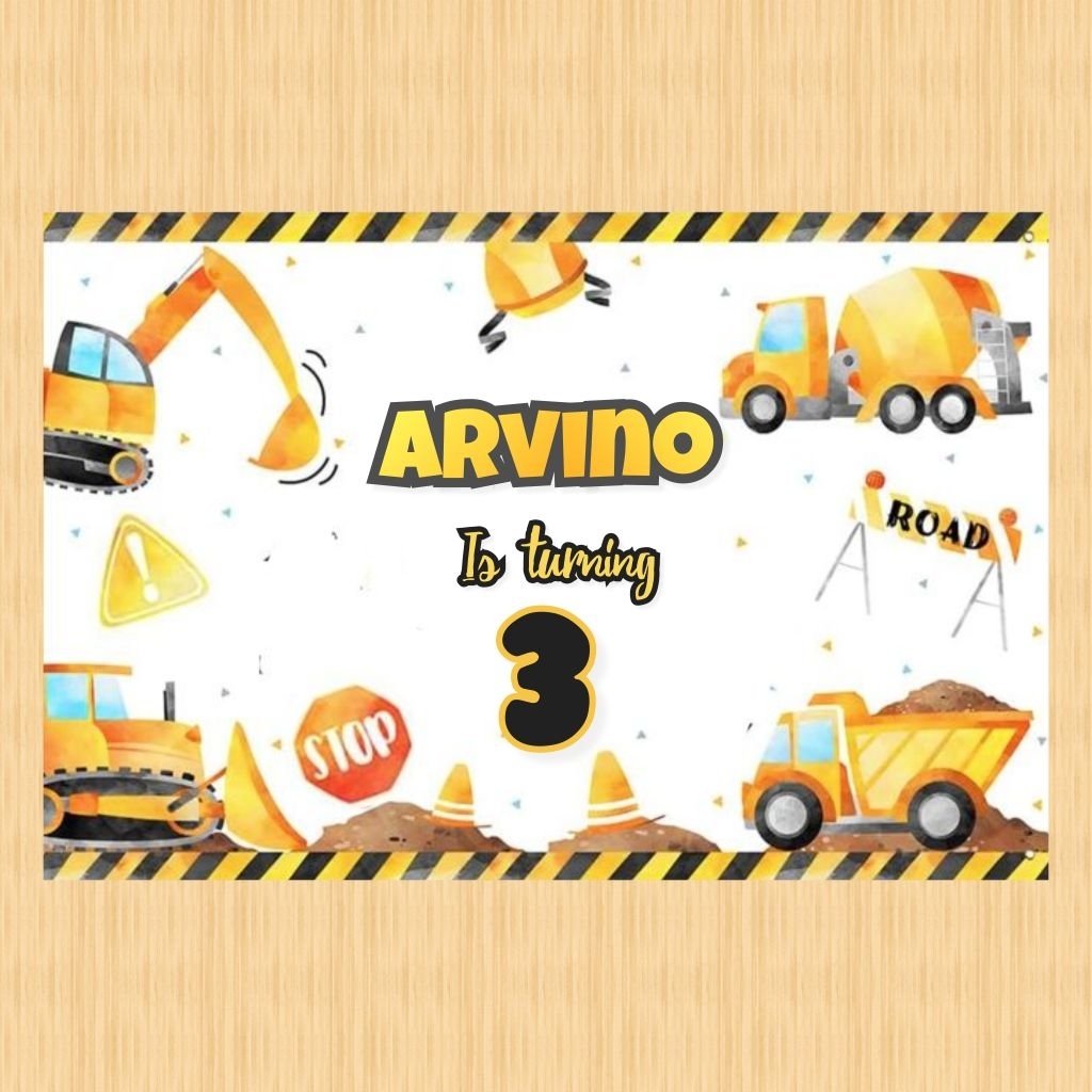 Spanduk EXCAVATOR banner spanduk banner ultah anak background EXCAVATOR custom backdrop ulang tahun 