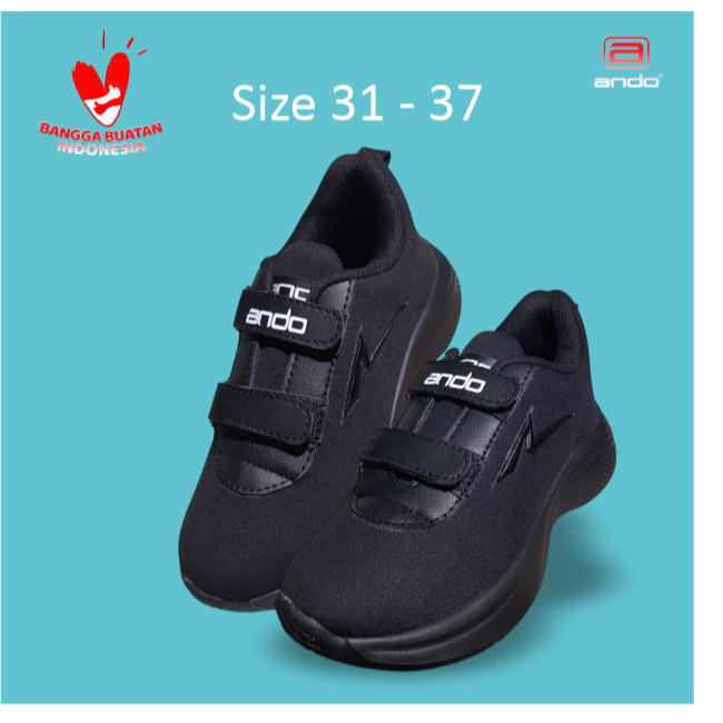 Sepatu Sekolah Anak Cowok Cewek SD SMP Hitam Hitam Perekat Full Hitam
