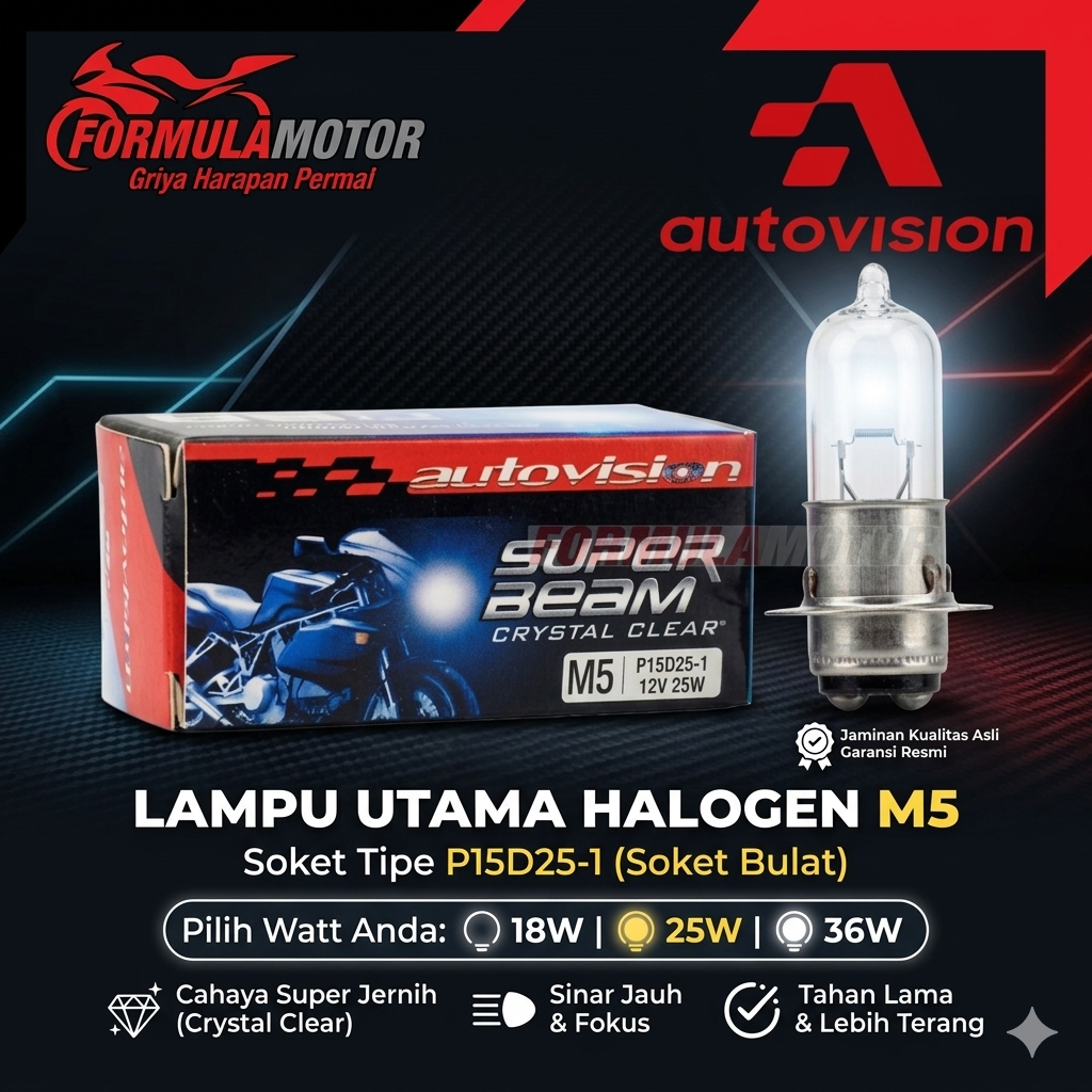 Bohlam Lampu Depan Motor (Halogen) Autovision Crystal Clear Ready All Socket M5, HS1, H4, H7