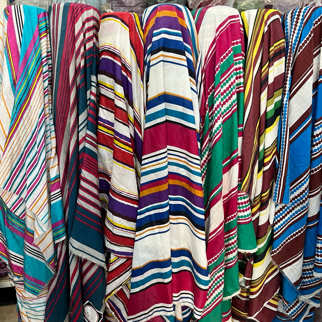 kain katun silky motif salur warna warni rainbow halus lembut harga per setengah meter