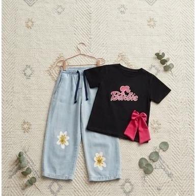 Setelan baju anak perempuan model pita barbie usia 3-12 tahun kaos barbie terlaris