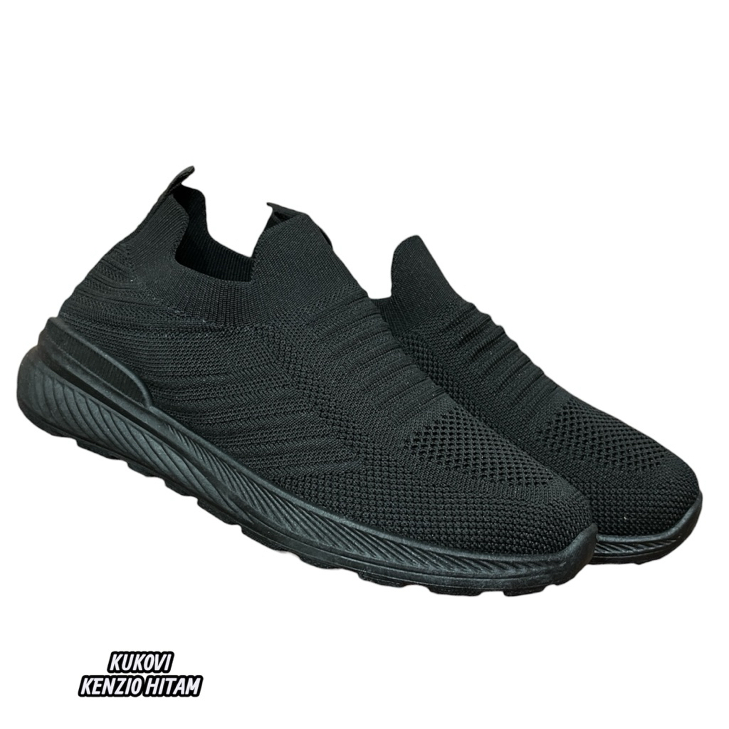 sepatu sport tanpa tali sepatu kerja hitam polos