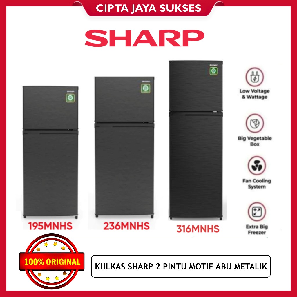 Kulkas Sharp 2 Pintu SJ 195MNHS / 236MNHS Kulkas 2 Pintu Sharp Lemari Es Sharp Dua Pintu