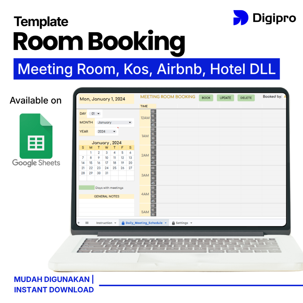 Template Booking Ruangan & Penginapan Google Sheets | Meeting Room, Kos, Airbnb, Hotel & Motel Reser