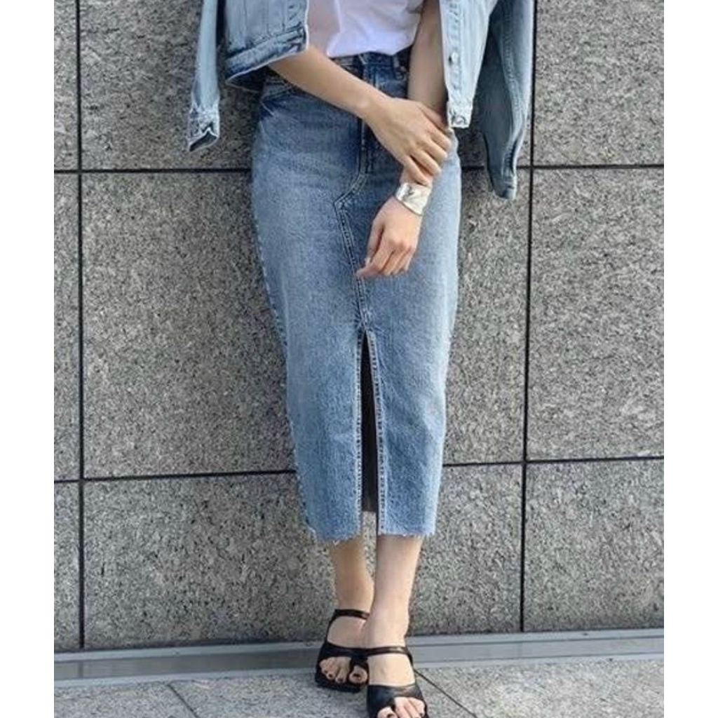 G-AP Denim slit skirt • medium blue denim skirt • Denim pencil skirt • Medium wosh denim skirt• Rok 