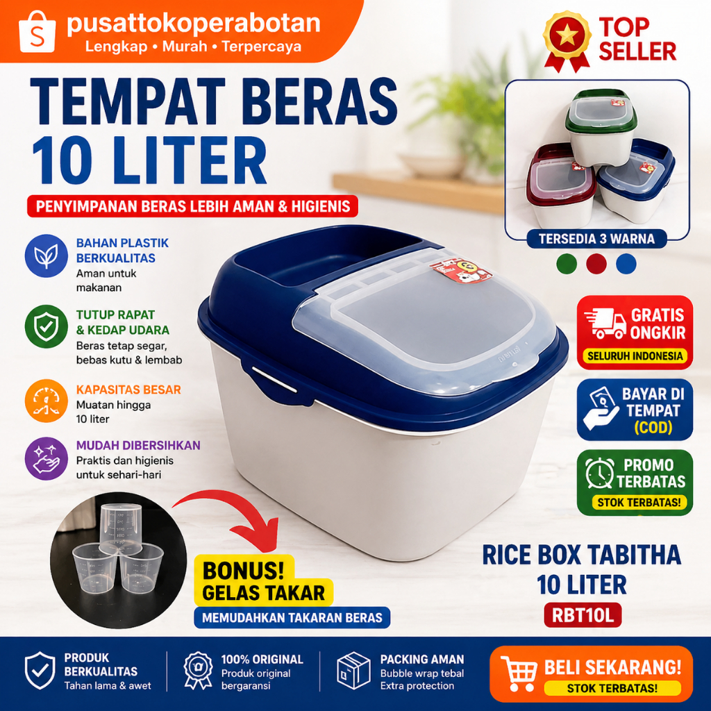 Tempat Beras Rice Box 10 Liter Kontainer Beras / Tempat Beras 10 Kg