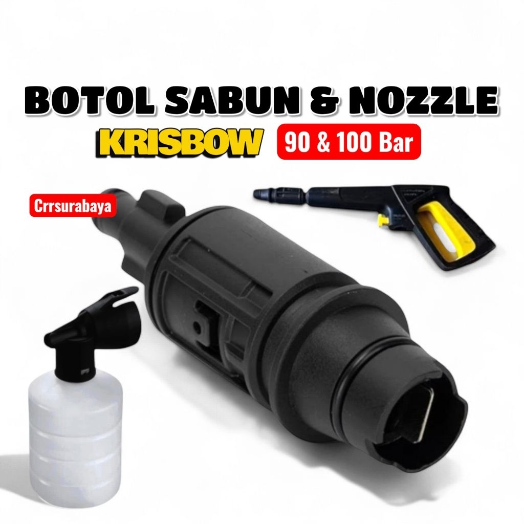 Snow Foam Botol Sabun & Nozzle Spray Krisbow 35-90–100 Bar | Kepala Semprotan Jet Cleaner Cuci Motor