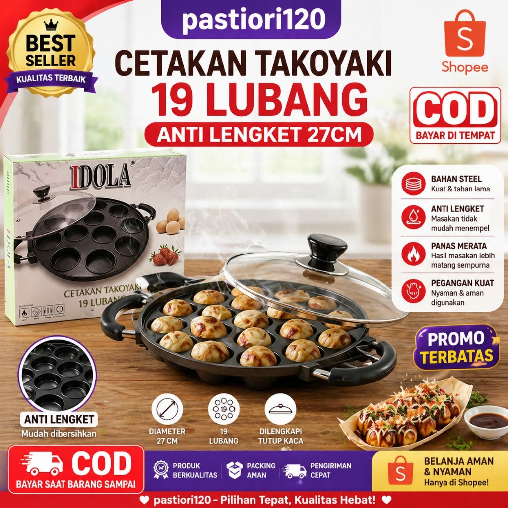 Cetakan takoyaki 19 lubang - Cetakan kue takoyaki - Cetakan 19 lubang suggo - cetakan takoyaki - cet