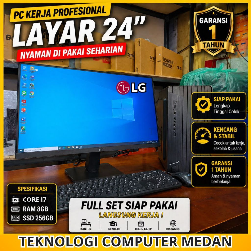 Core i7 | Full Set 24" LG | PC Kantor Admin Sekolah | Komputer CPU Rakitan