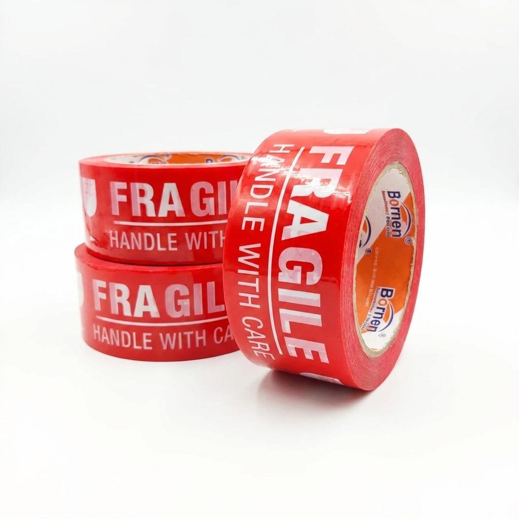 Lakban Fragile Borneo 48mm x 90 Yard - Isolasi Merah Jangan Dibanting