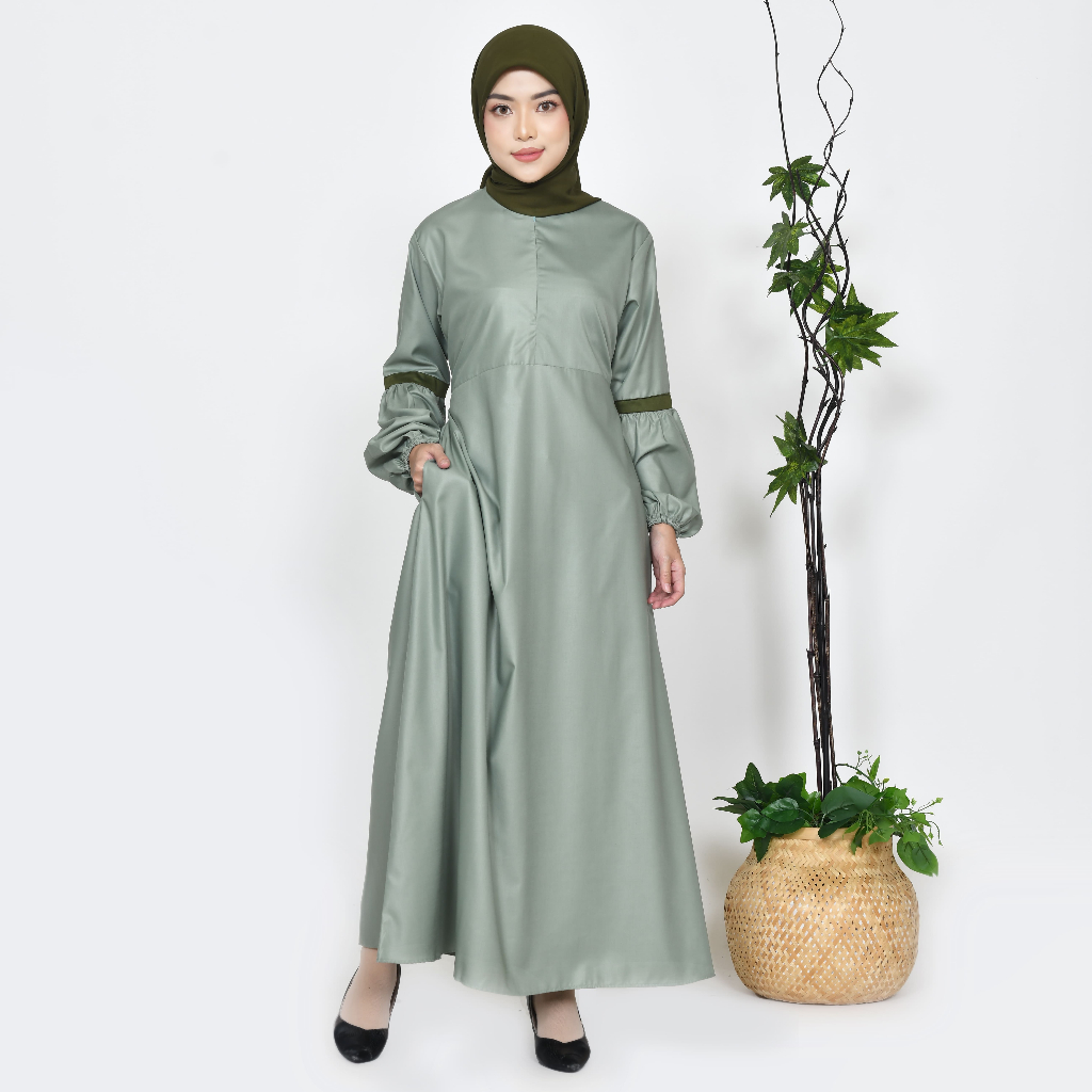 Elsav Dress Gamis Couple ibu dan anak warna Hijau Sage variasi army