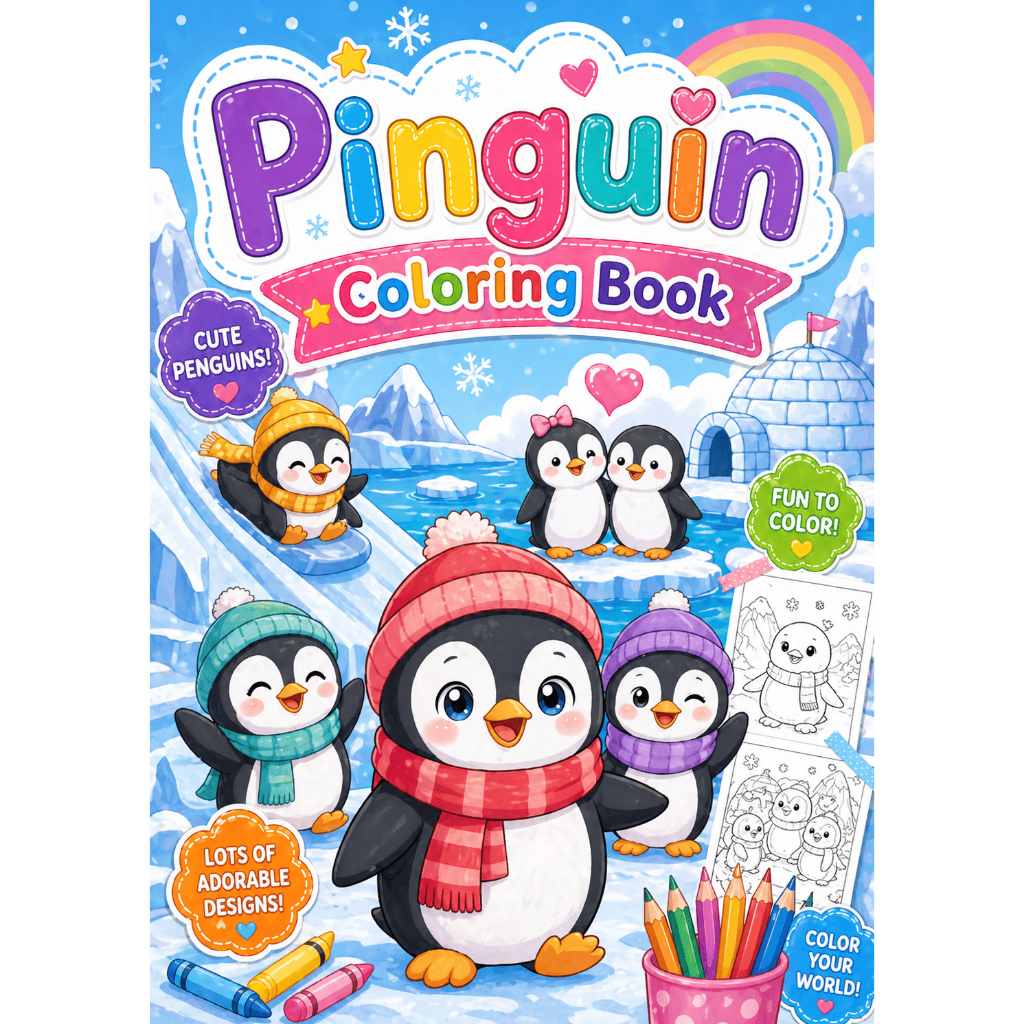Buku mewarnai digital anak tema pinguin - Printable PDF