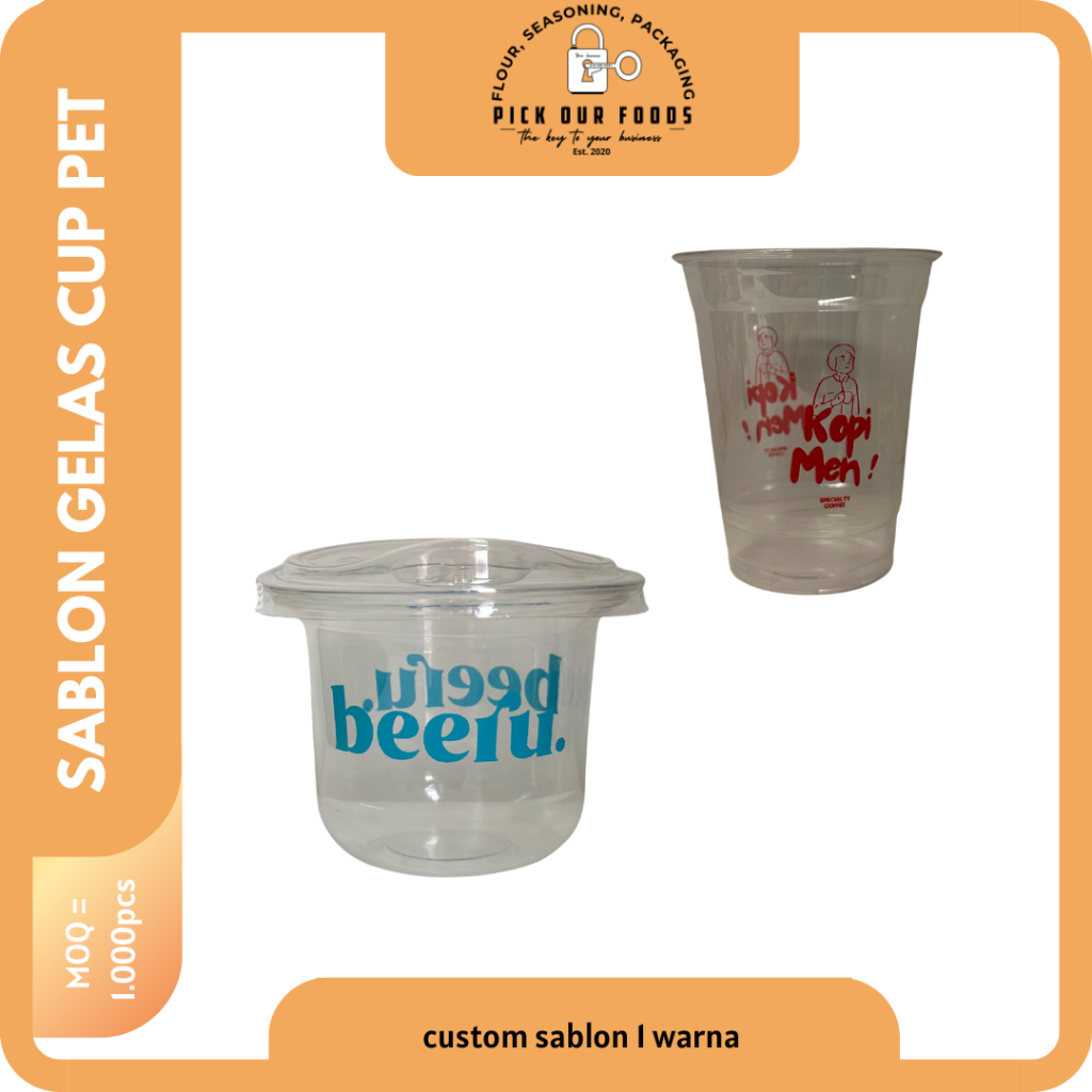 Sablon Gelas Plastik PET 8oz, 12oz, 14oz, 16oz, 18oz, 22oz | Sablon Gelas PET