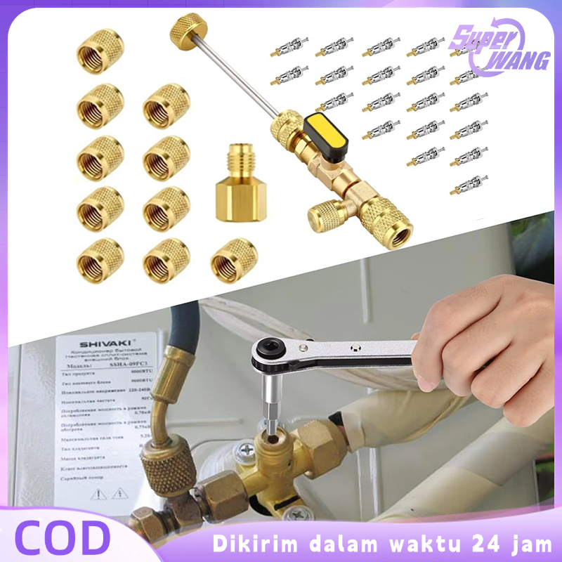 32pcs Valve Core Remover Alat Cabut Pentil Freon AC SAE 1/4 5/16 Tanpa Buang Freon R22 R410A R404A R