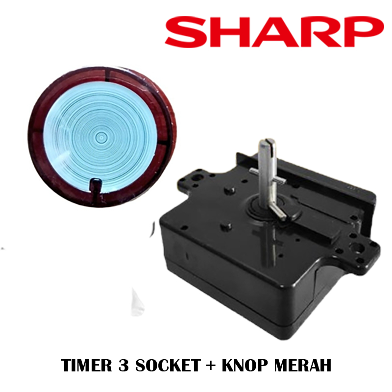 SET Timer Mesin Cuci 3 Socket + Knop MERAH Putaran Timer Mesin Cuci Sharp 2 Tabung ES-T971DM ES-T109