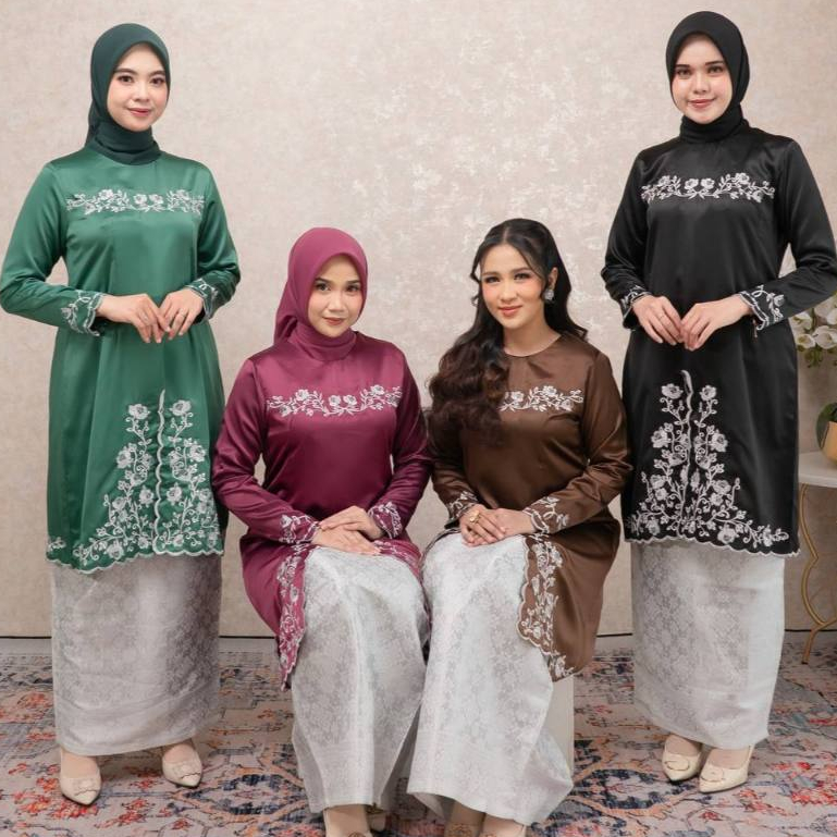 BENING BAJU KURUNG MELAYU - SETELAN KURUNG BORDIR SONGKET - BAJU MELAYU BORDIR - SETELAN ROK
