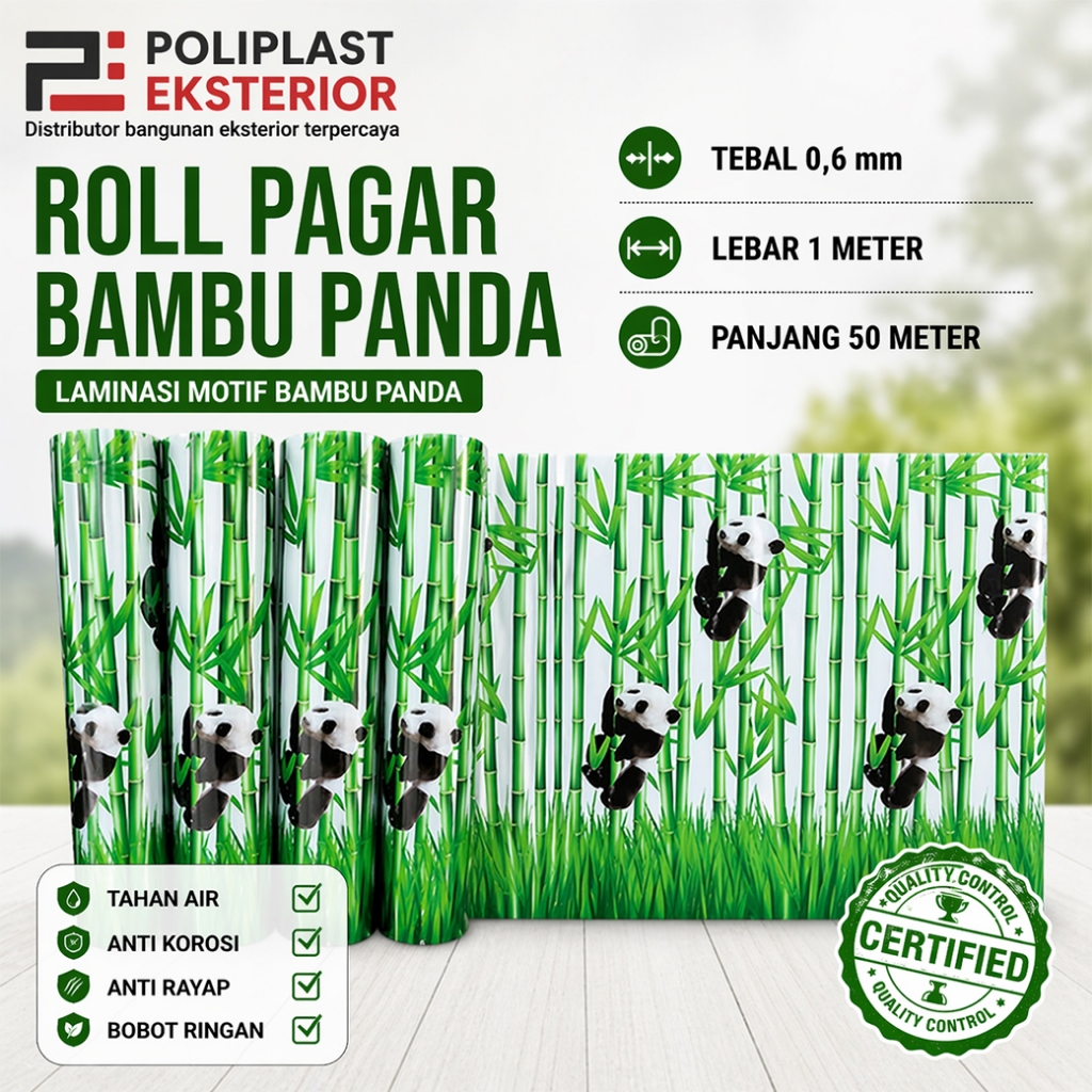 Penutup Pagar Rumah Fiber Gambar Bambu Panda Plastik Penutup Pagar tebal 0.6mm lebar 1 meter Fiber P