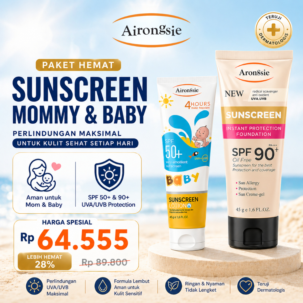 Airongsie Bundle Sunscreen Anak & Dewasa | SPF 50+ + SPF 90