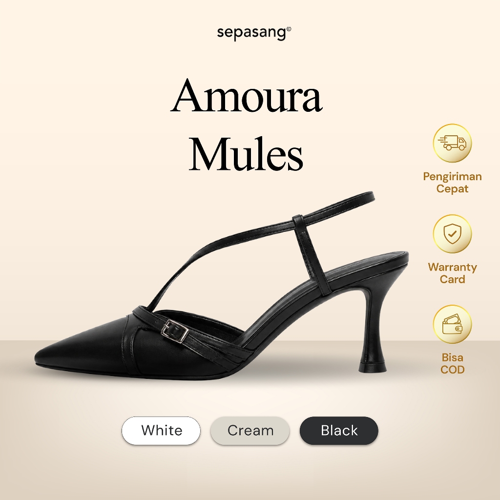SEPASANG COLLECTION - Amoura Mules Wanita 5 Cm - Heels Tali Pesta Kondangan Flared Heel Lancip