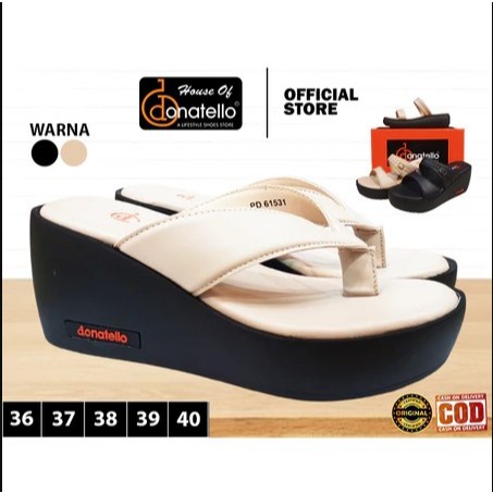 Donatello PD SY Sandal Wedges dan jepit Wanita Slop Casual Anti Slip Original