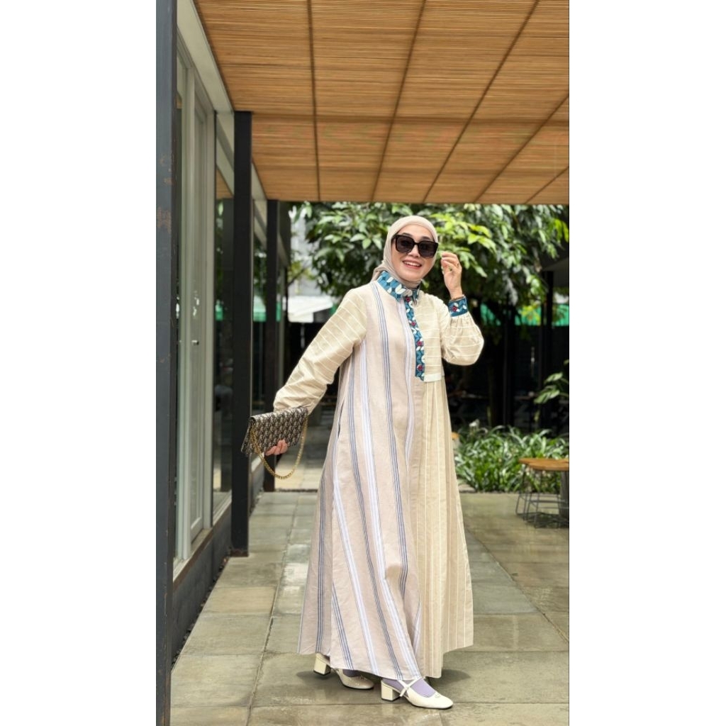 GAMIS WANITA KATUN PREMIUM BUSUI FRIENDLY ADEM || ZAHRA DRESS WARNA BISCUIT EAZY STYLE