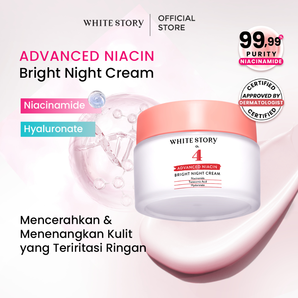 White Story Bright Night Cream Advanced Niacin Moisturizer - Pelembap Krim Malam Pencerah Wajah Niac