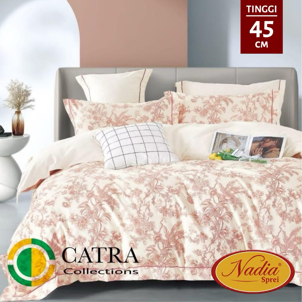 Nadia Sprei Catra Bahan Katun Premium Lokal Set Sprei Sarung Bantal & Guling Tinggi 45 cm (Kasur Kin