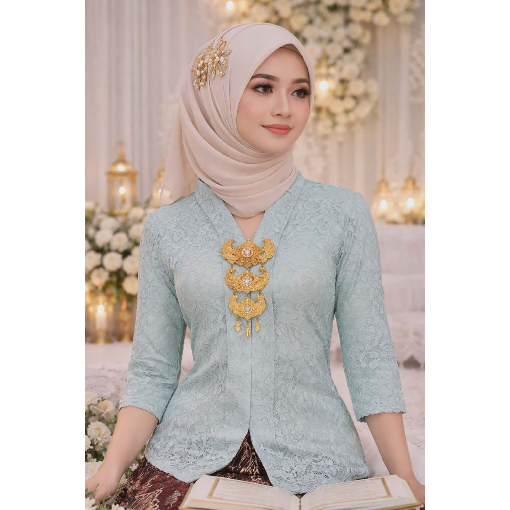 KEBAYA MODERN BIRU MUDA LIMITED KEBAYA KARTINI MODERN BROKAT LAPIS FULL FURING KATUN LENGAN 7/8 KANC
