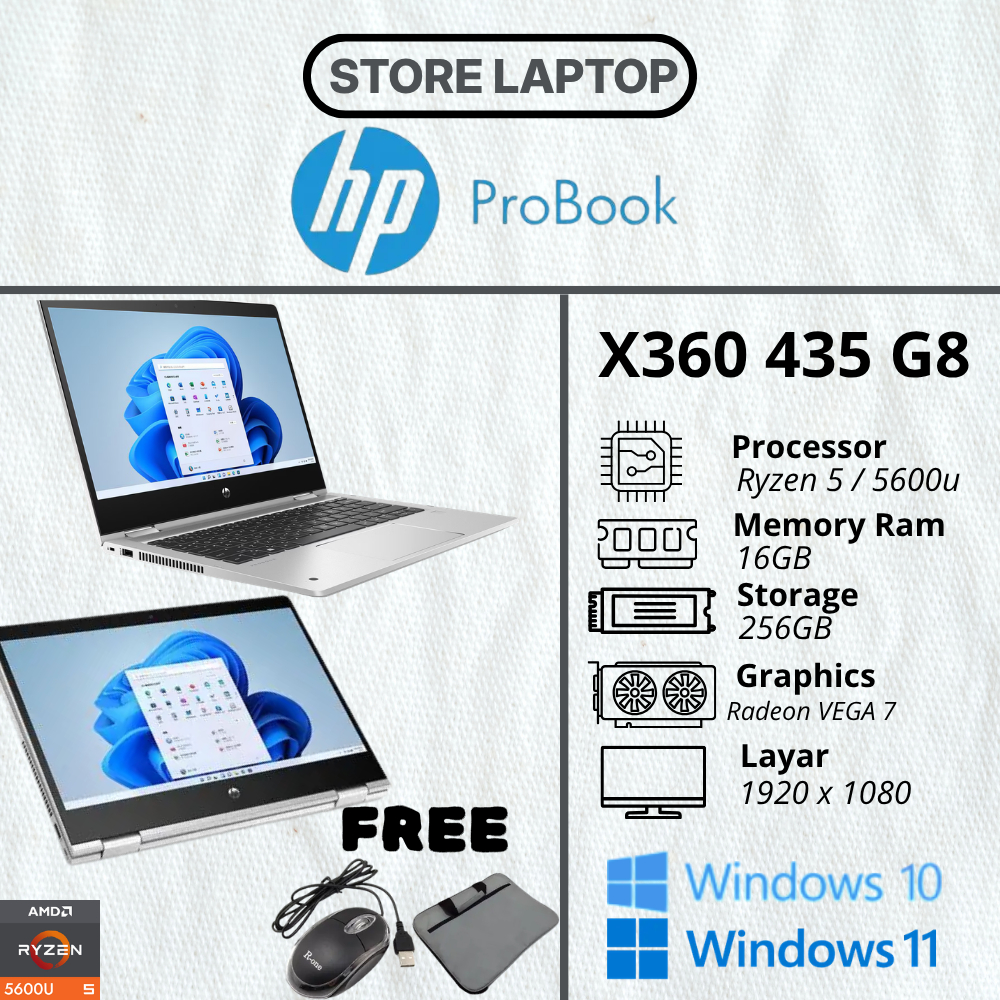 Laptop Hp Probook X360 435 G8 AMD Ryzen 7 / 5850u | Ryzen 5 / 5600u | Ram 8GB / 16GB | SSD 256GB / 5