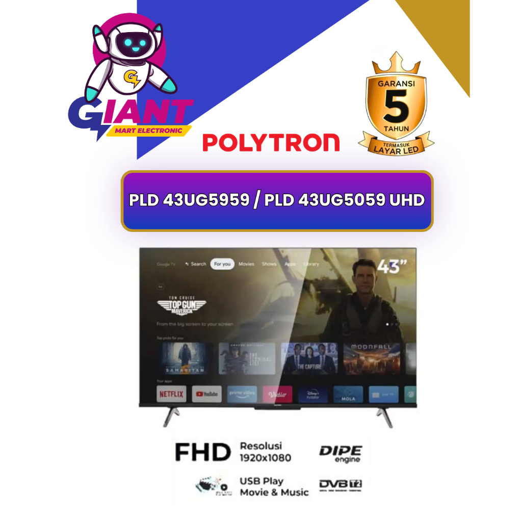 LED TV UHD SMART GOOGLE POLYTRON PLD 43UG5959/PLD43UG5059 / PLD43UG5959/PLD43UG5059 / PLD-43UG5959/P