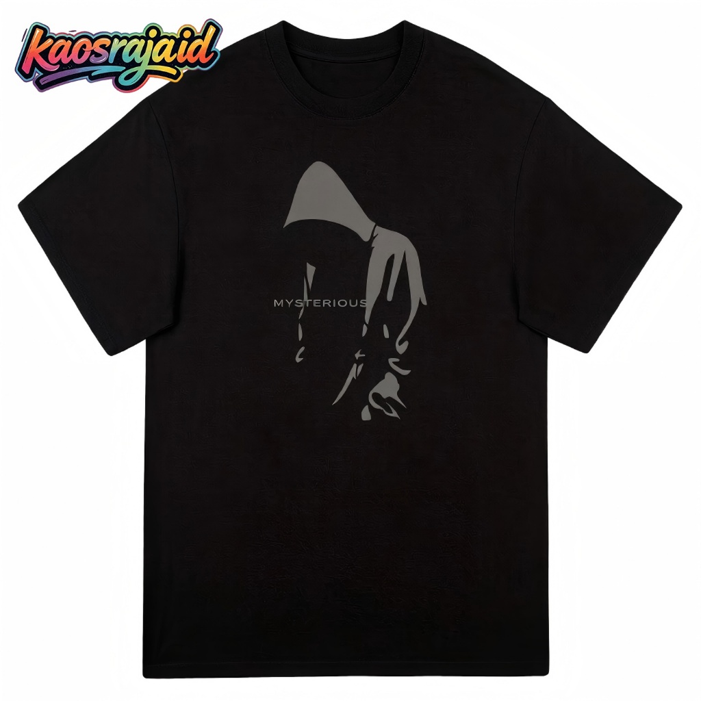 kaosraja.id | Kaos Oversize Desain Grafis Siluet Orang Berhoodie Mysterious Minimalis Dark Aesthetic